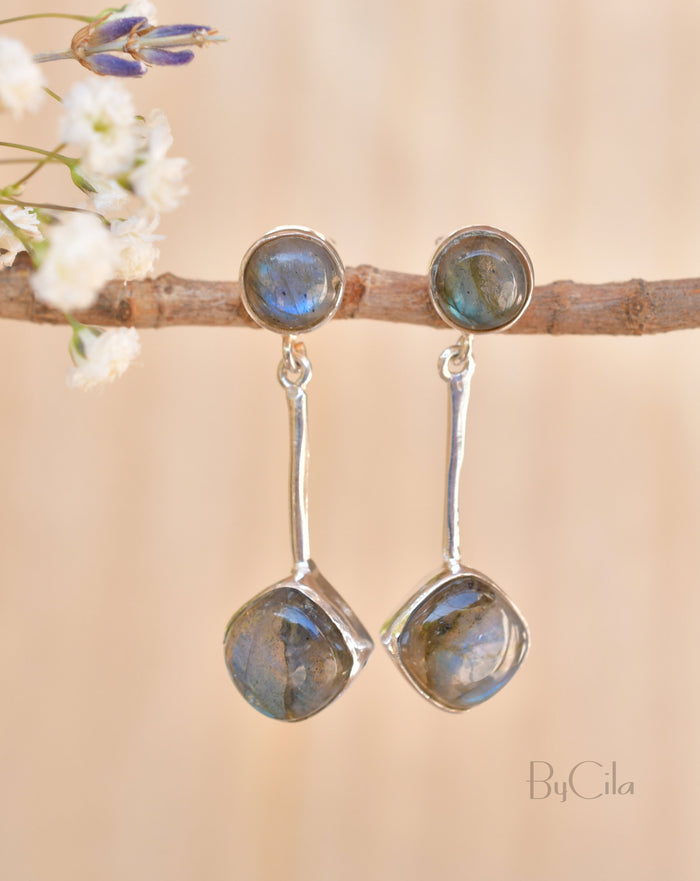 Labradorite Stud Earrings * Sterling Silver 925 * Post  *Handmade *Semi Precious Stone * Gift *February Birthstone*  BJE151