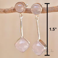 Rose Quartz Stud Earrings * Sterling Silver 925 * Post  *Handmade *Semi Precious Stone * Gift *January Birthstone*  BJE152