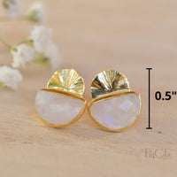 Moonstone Stud Earrings Gold Plated 18k * Gemstone * Earrings * Rainbow Moonstone * Handmade * Boho * Modern * BJE158