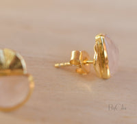 Rose Quartz Stud  Earrings*  Gold Plated 18k * Post * Gemstone * Statement * Everyday * handmade* Lightweight * bohemian * ByCila * BJE160