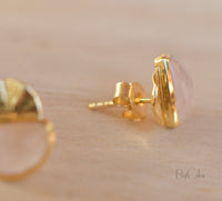 Rose Quartz Stud Earrings* Gold Plated 18k or Sterling Silver 925 * Post * Gemstone * Everyday * handmade* bohemian * ByCila * BJE160