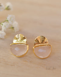 Rose Quartz Stud Earrings* Gold Plated 18k or Sterling Silver 925 * Post * Gemstone * Everyday * handmade* bohemian * ByCila * BJE160