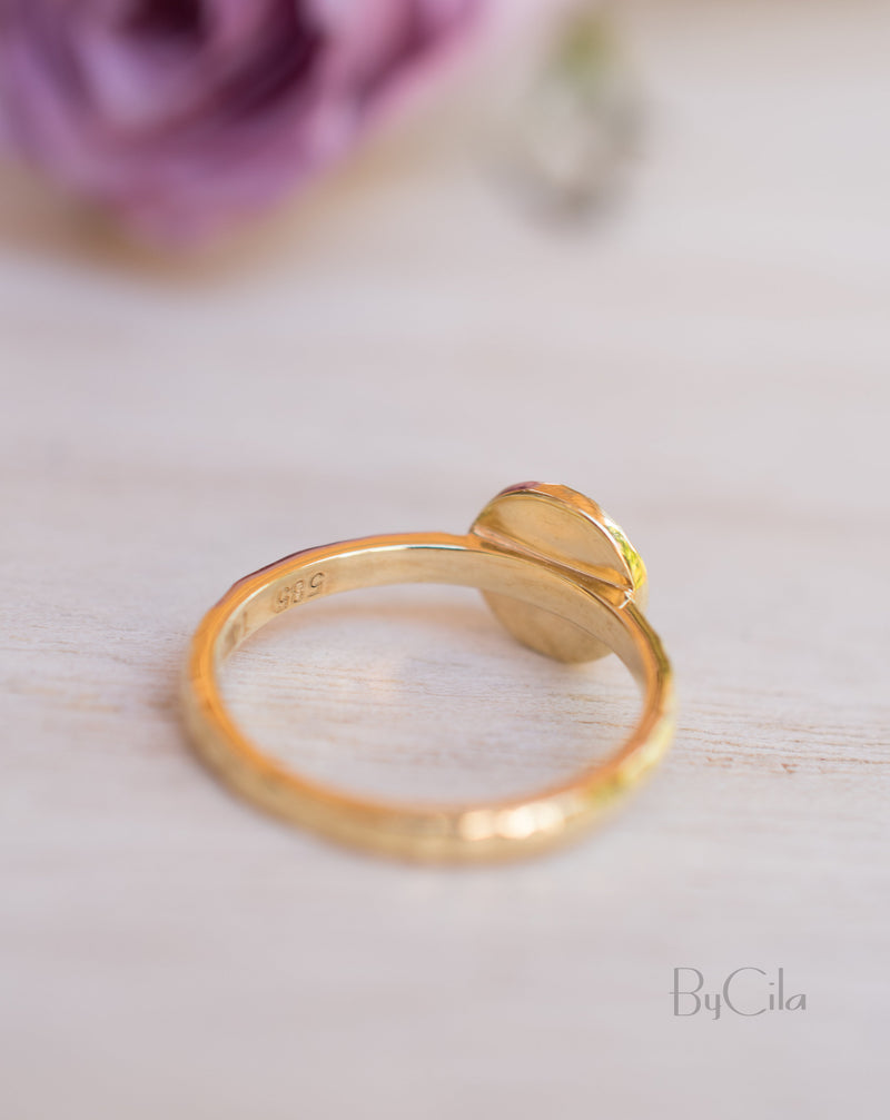 14K Yellow Gold Black Mosaic Diamond Ring *Hammered * Engagement Ring *Unique *Organic *Boho chic * Diamond Ring *Modern *Gold Band *BJRG005