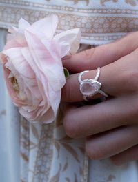 Rose Quartz Ring * Hammered Band * Sterling Silver Ring * Statement Ring * Gemstone Ring * Wedding Ring * Organic Ring * Natura BJR144