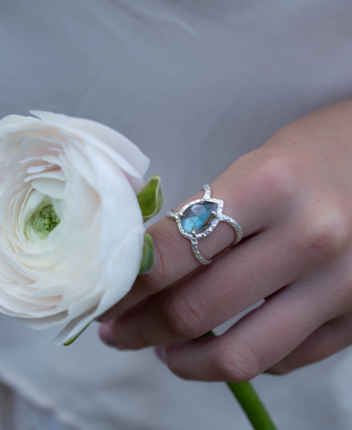 Labradorite Ring * Hammered Band * Sterling  Silver Ring * Statement Ring * Gemstone Ring* Pink* Wedding Ring* Organic Ring * Natural BJR145