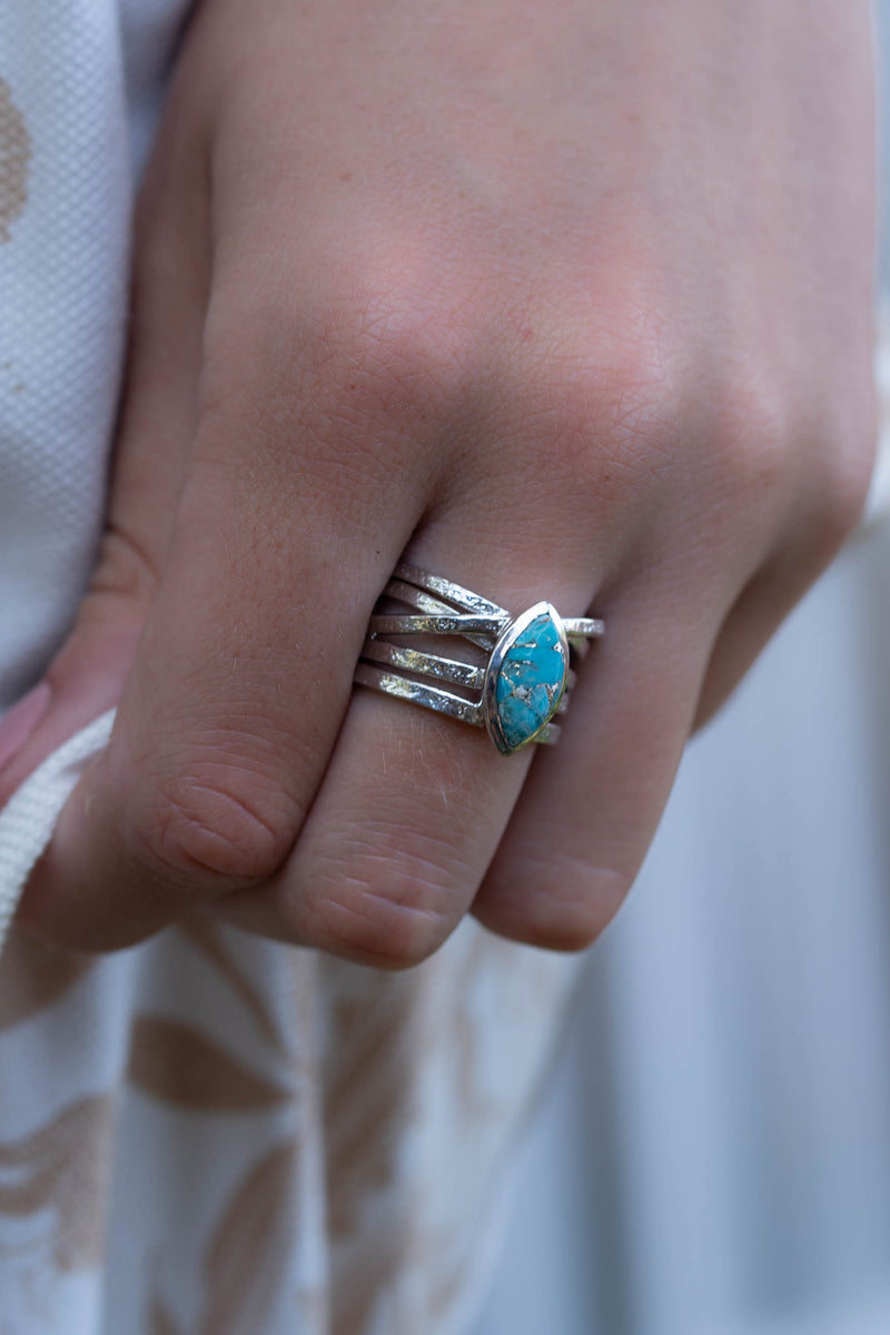 Turquoise Silver Plated Ring * Silver Ring *Statement Ring *Gemstone *Copper Turquoise Ring* Natural *Organic Ring * Ocean* Blue Ring BJR133