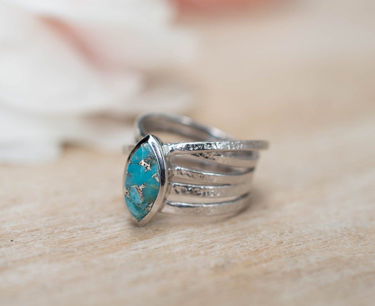 Turquoise Silver Plated Ring * Silver Ring *Statement Ring *Gemstone *Copper Turquoise Ring* Natural *Organic Ring * Ocean* Blue Ring BJR133
