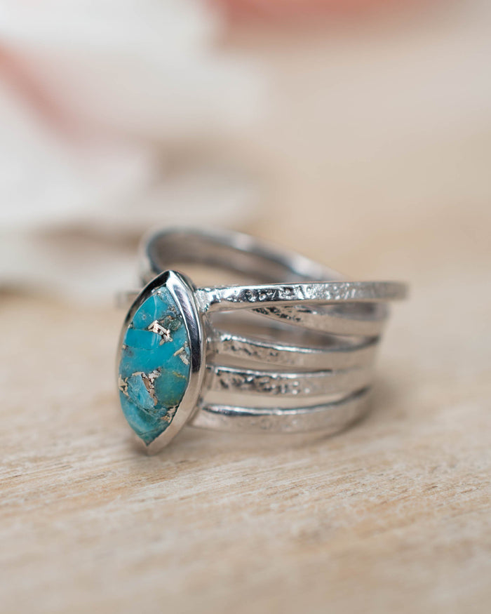 Turquoise Silver Plated Ring * Silver Ring *Statement Ring *Gemstone *Copper Turquoise Ring* Natural *Organic Ring * Ocean* Blue Ring BJR133