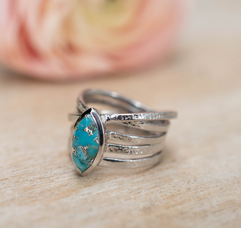 Turquoise Silver Plated Ring * Silver Ring *Statement Ring *Gemstone *Copper Turquoise Ring* Natural *Organic Ring * Ocean* Blue Ring BJR133