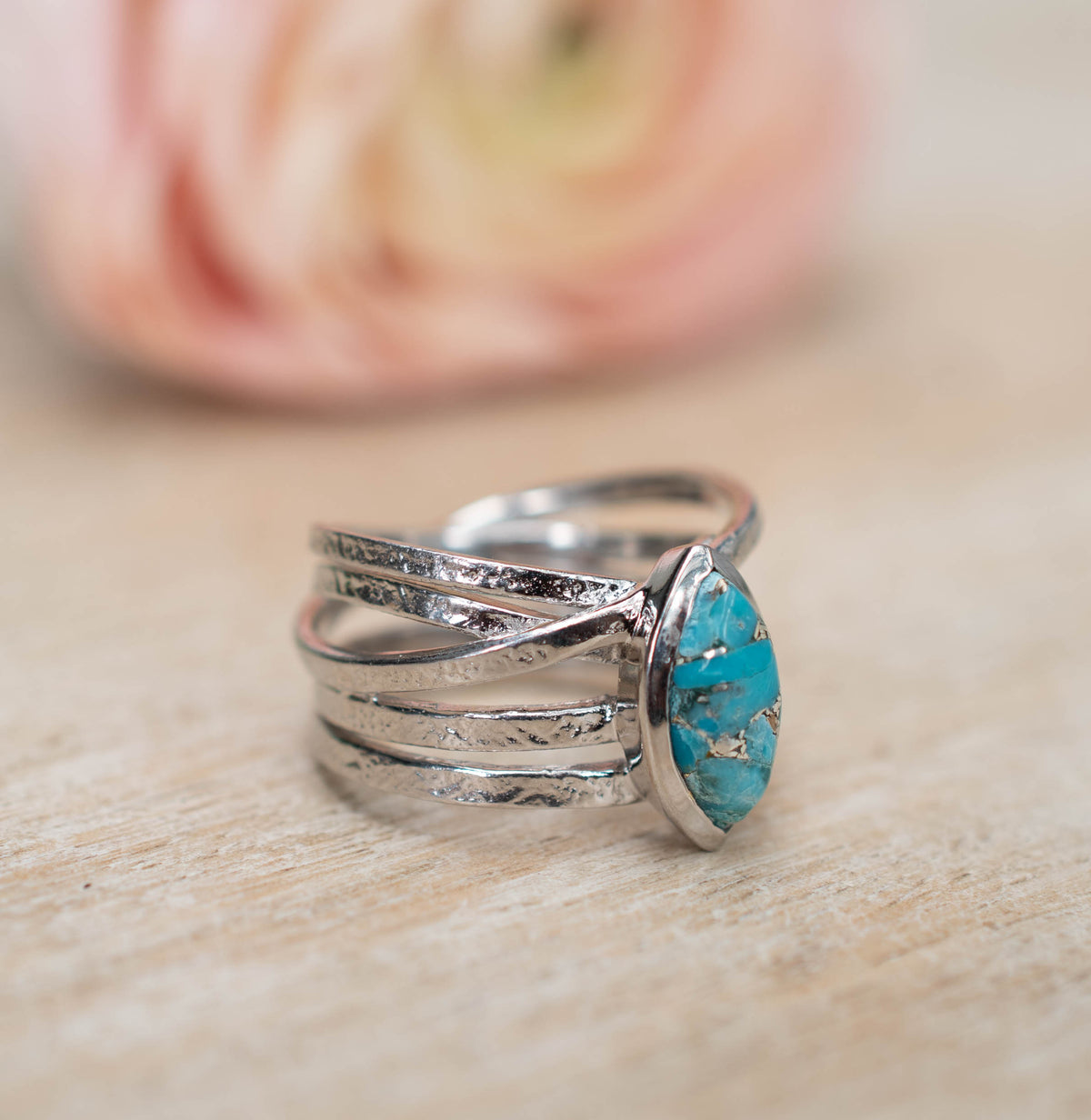 Turquoise Silver Plated Ring * Silver Ring *Statement Ring *Gemstone *Copper Turquoise Ring* Natural *Organic Ring * Ocean* Blue Ring BJR133