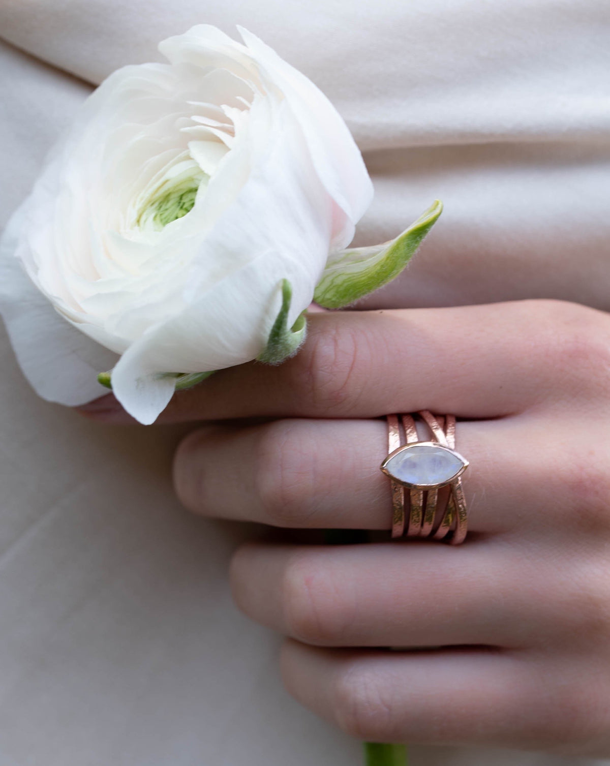 Moonstone Rose Gold Plated Ring *  Statement Ring * Gemstone Ring * Rainbow Moonstone *  Rose Gold Ring BJR135