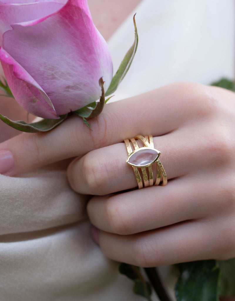 Rose Quartz Ring * 18k Gold Plated Ring * Statement Ring * Gemstone Ring * Pink * Bridal Ring * Wedding Ring * Organic Ring * Natural BJR131