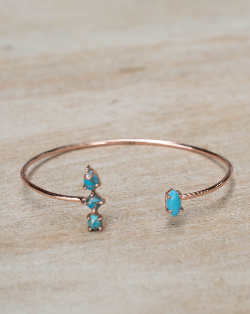 Copper Turquoise Bohemian Bangle Bracelet * Rose Gold Plated * Gemstone * Gypsy * Hippie *  Adjustable * Statement *  Stacking * BJB010C