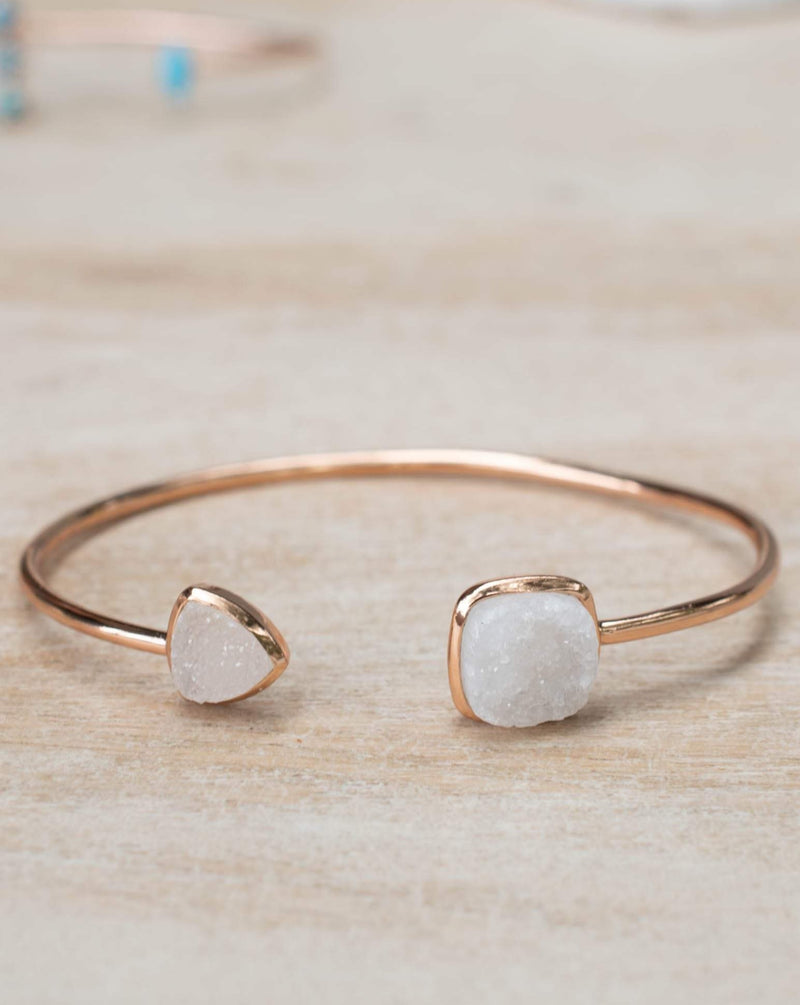 White Druzy Bohemian Bangle Bracelet *Gold Plated 18k or Silver Plated or Rose Gold Plated* Gemstone * Gypsy *Adjustable*Statement* *BJB007C