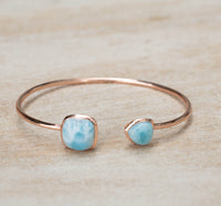 Larimar Bohemian Bangle Bracelet * Gold Plated 18k or Silver Plated or Rose Gold Plated * Gemstone * Gypsy * Hippie * Adjustable  * BJB005C