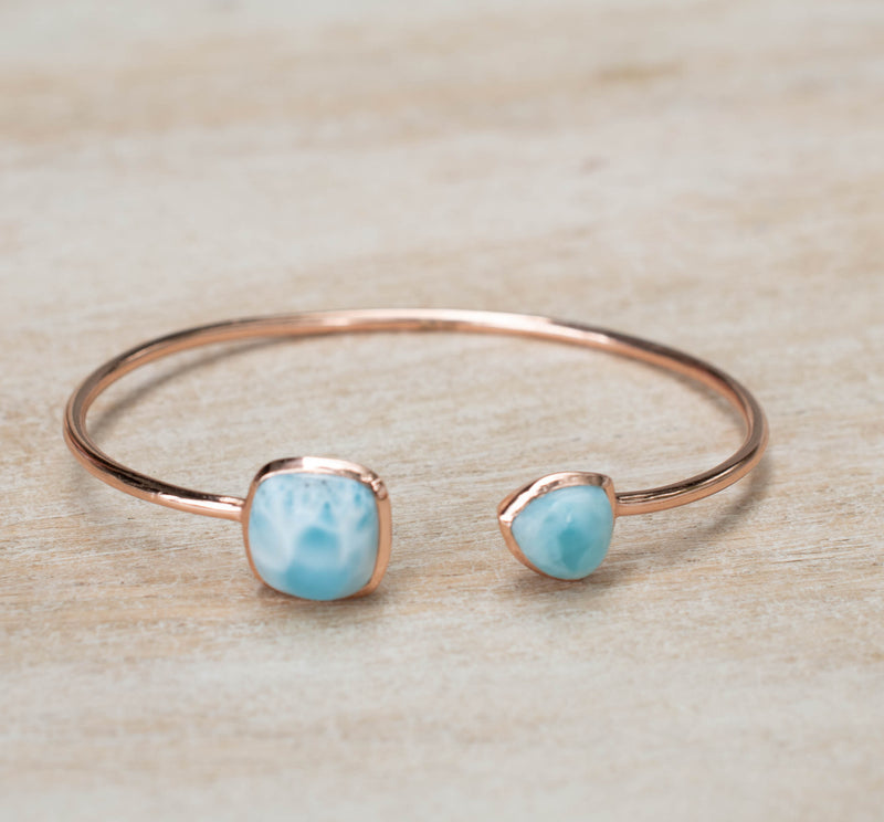 Larimar Bohemian Bangle Bracelet * Gold Plated 18k or Silver Plated or Rose Gold Plated * Gemstone * Gypsy * Hippie * Adjustable  * BJB005C