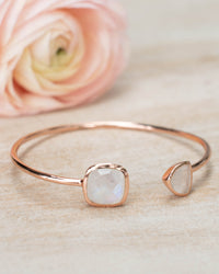 Moonstone Bangle Bracelet *Gold Plated 18k or Silver Plated or Rose Gold Plated* Gemstone * Gypsy * Adjustable * Statement * BJB002C