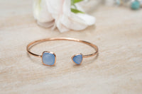 Blue Chalcedony Bangle Bracelet *Gold Plated 18k or Silver Plated or Rose Gold Plated* Gemstone * Gypsy * Adjustable * Statement * BJB009C