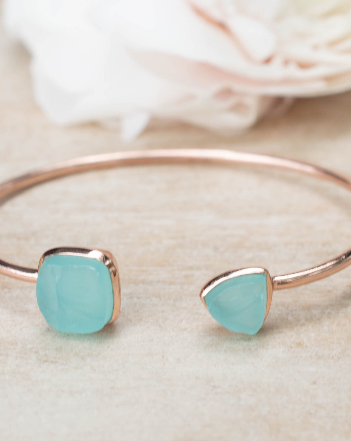 Rough Aqua Chalcedony Bangle Bracelet * Gold Plated 18k or Silver Plated Rose Gold Plated* Gemstone * Adjustable * Statement * BJB008C