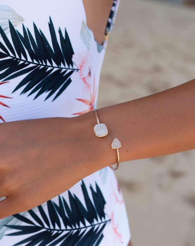 White Druzy Bohemian Bangle Bracelet *Gold Plated 18k or Silver Plated or Rose Gold Plated* Gemstone * Gypsy *Adjustable*Statement* *BJB007C