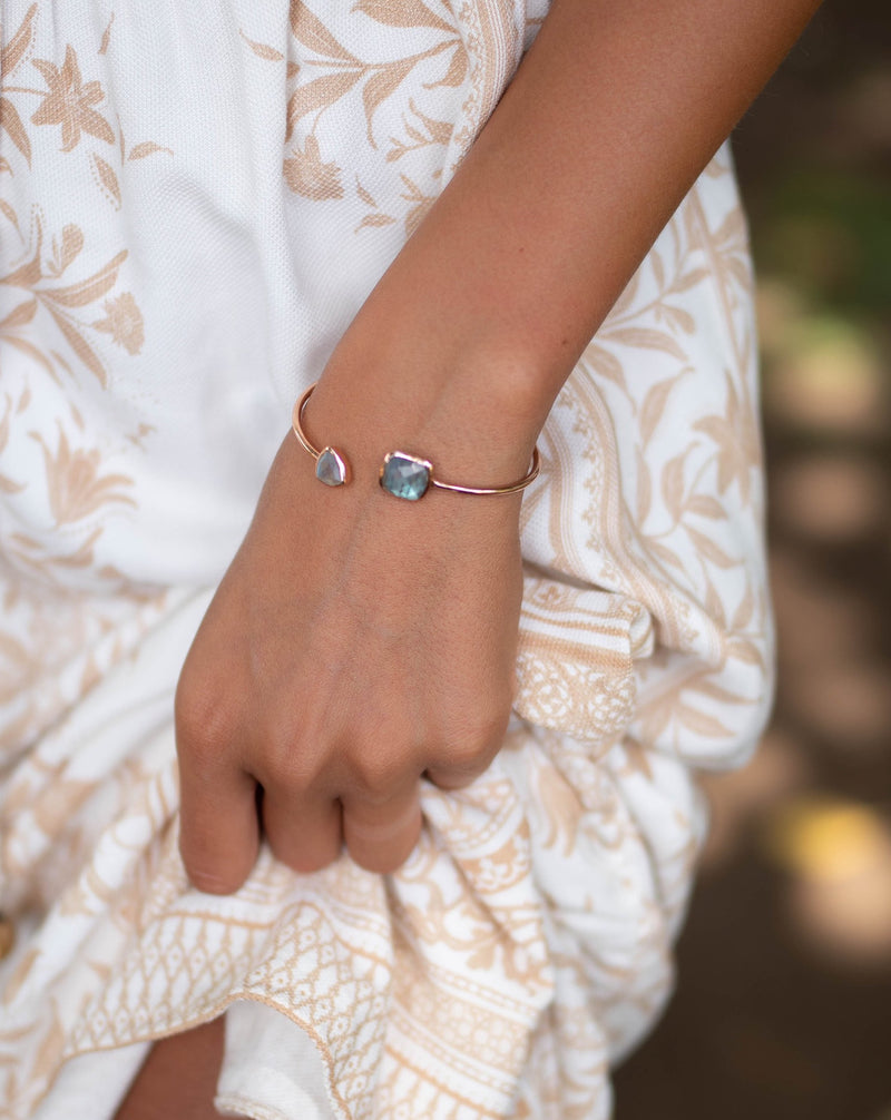 Labradorite Bangle Bracelet * Gold Plated 18k or Silver Plated or Rose Gold Plated* Gemstone *  Adjustable * Statement * Stacking * BJB001C