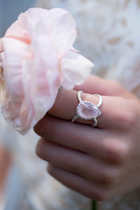 Rose Quartz Ring * Hammered Band * Sterling Silver Ring * Statement Ring * Gemstone Ring * Wedding Ring * Organic Ring * Natura BJR144