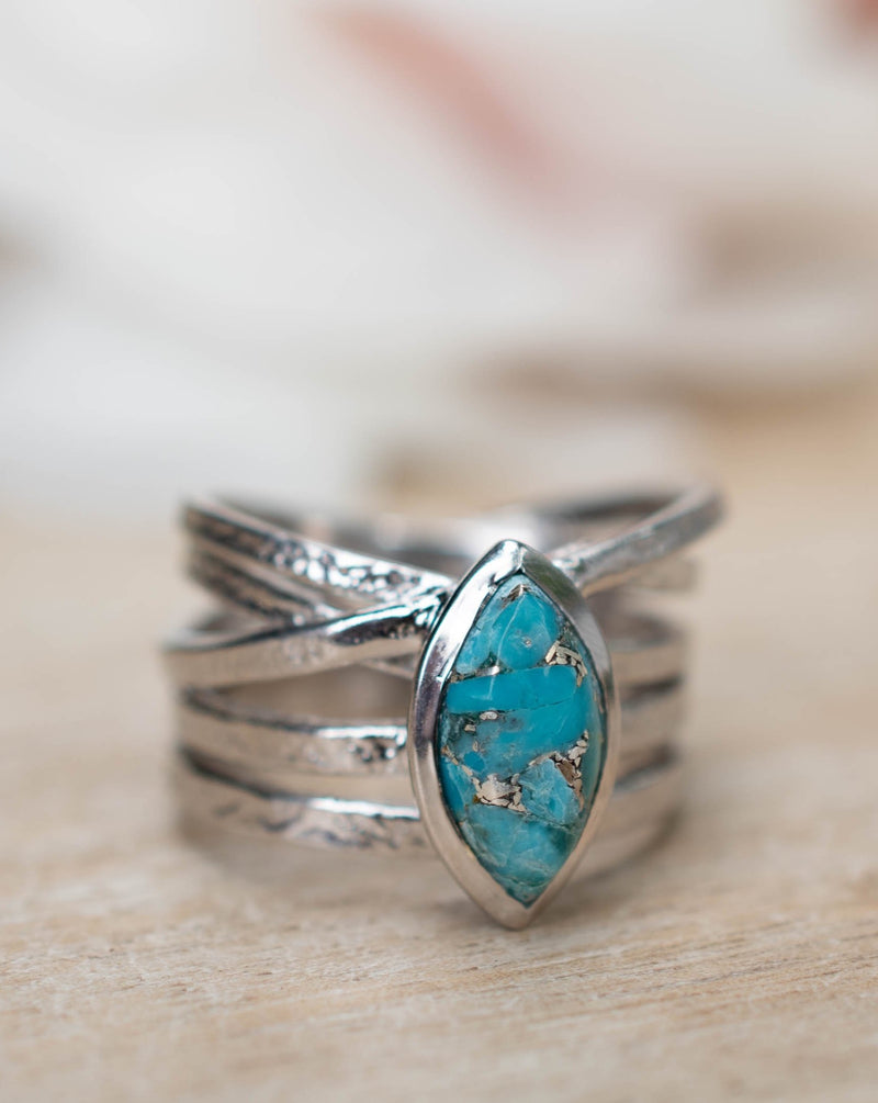 Turquoise Silver Plated Ring * Silver Ring *Statement Ring *Gemstone *Copper Turquoise Ring* Natural *Organic Ring * Ocean* Blue Ring BJR133