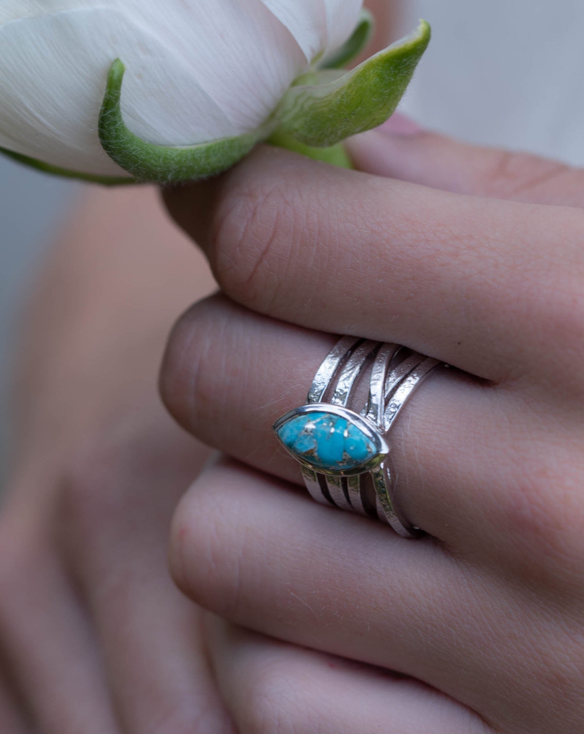 Turquoise Silver Plated Ring * Silver Ring *Statement Ring *Gemstone *Copper Turquoise Ring* Natural *Organic Ring * Ocean* Blue Ring BJR133