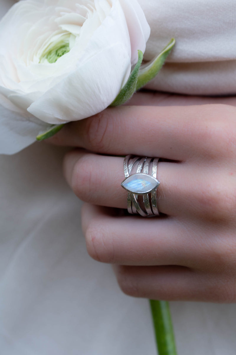 Moonstone Silver Plated Ring *  Statement Ring * Gemstone Ring * Rainbow Moonstone * Silver Ring BJR132
