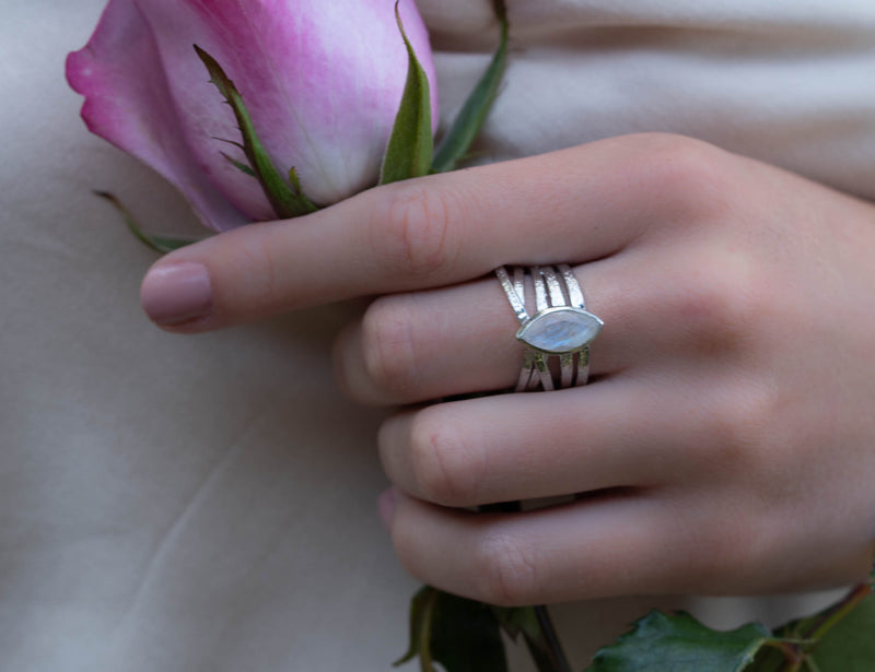 Moonstone Silver Plated Ring *  Statement Ring * Gemstone Ring * Rainbow Moonstone * Silver Ring BJR132