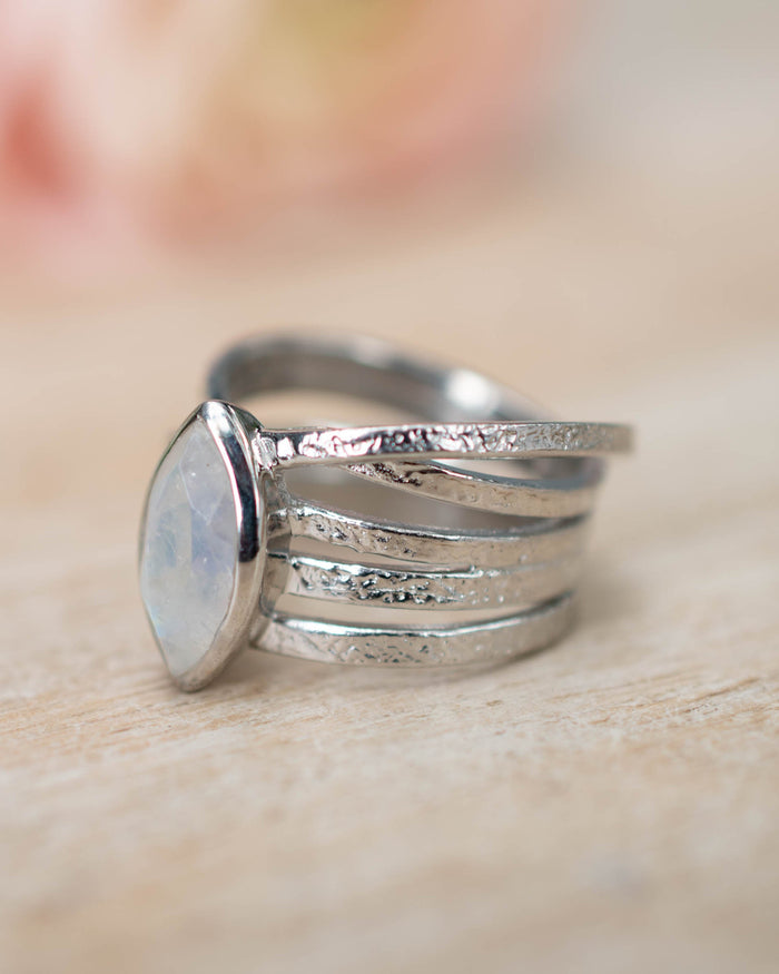 Moonstone Silver Plated Ring *  Statement Ring * Gemstone Ring * Rainbow Moonstone * Silver Ring BJR132
