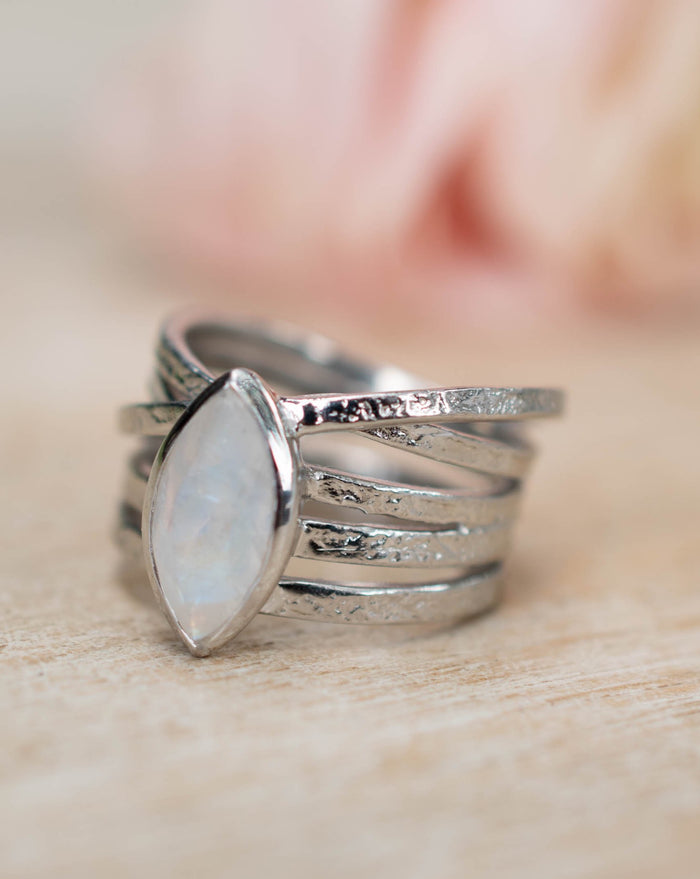 Moonstone Silver Plated Ring *  Statement Ring * Gemstone Ring * Rainbow Moonstone * Silver Ring BJR132