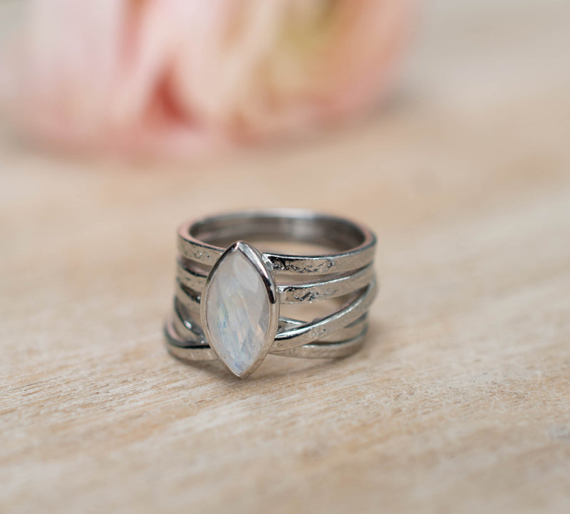 Moonstone Silver Plated Ring *  Statement Ring * Gemstone Ring * Rainbow Moonstone * Silver Ring BJR132