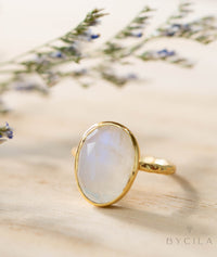 Moonstone Gold Plated Ring *  Statement Ring * Gemstone Ring * Rainbow Moonstone * Gold Ring  * BJR241