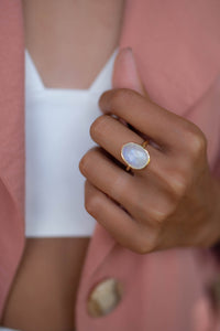 Moonstone Gold Plated Ring *  Statement Ring * Gemstone Ring * Rainbow Moonstone * Gold Ring  * BJR241