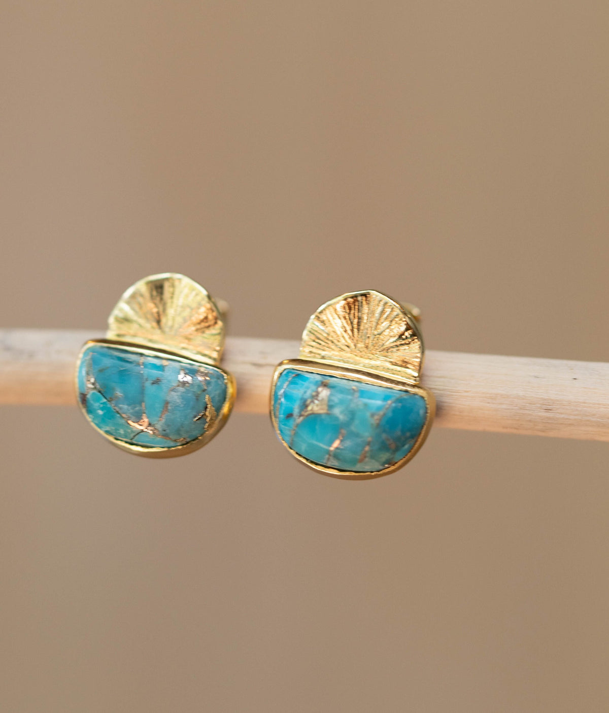 Copper Turquoise Stud Earrings* Gold Plated 18k or Sterling Silver 925 * BJE161