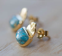 Copper Turquoise Stud Earrings* Gold Plated 18k or Sterling Silver 925 * BJE161