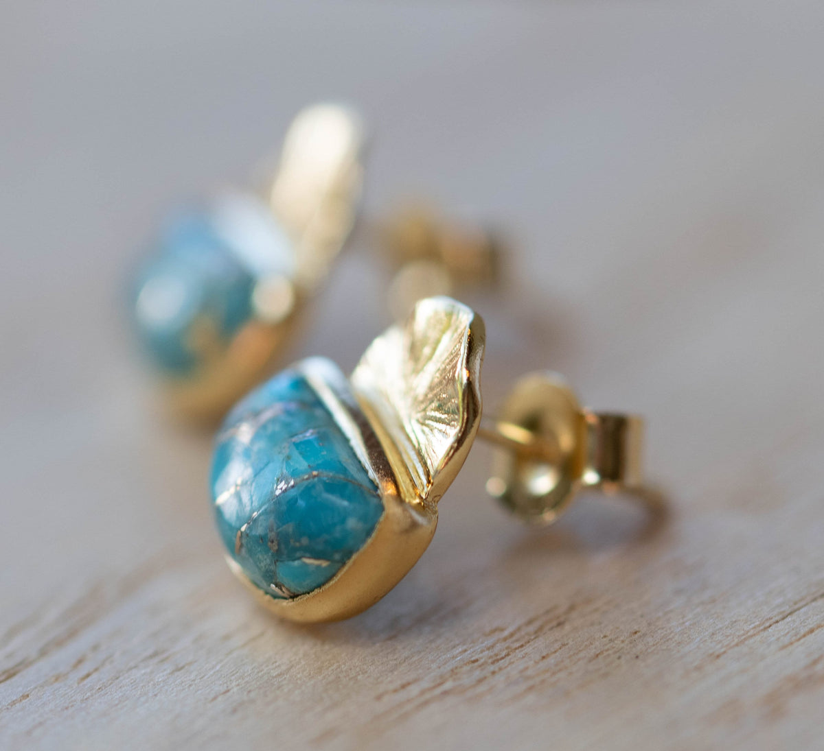 Cooper Turquoise Stud Earrings* Gold Plated 18k * BJE161