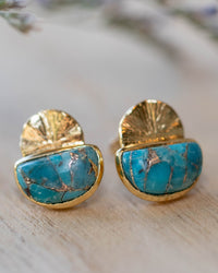 Cooper Turquoise Stud Earrings* Gold Plated 18k * BJE161