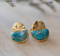 Copper Turquoise Stud Earrings* Gold Plated 18k or Sterling Silver 925 * BJE161