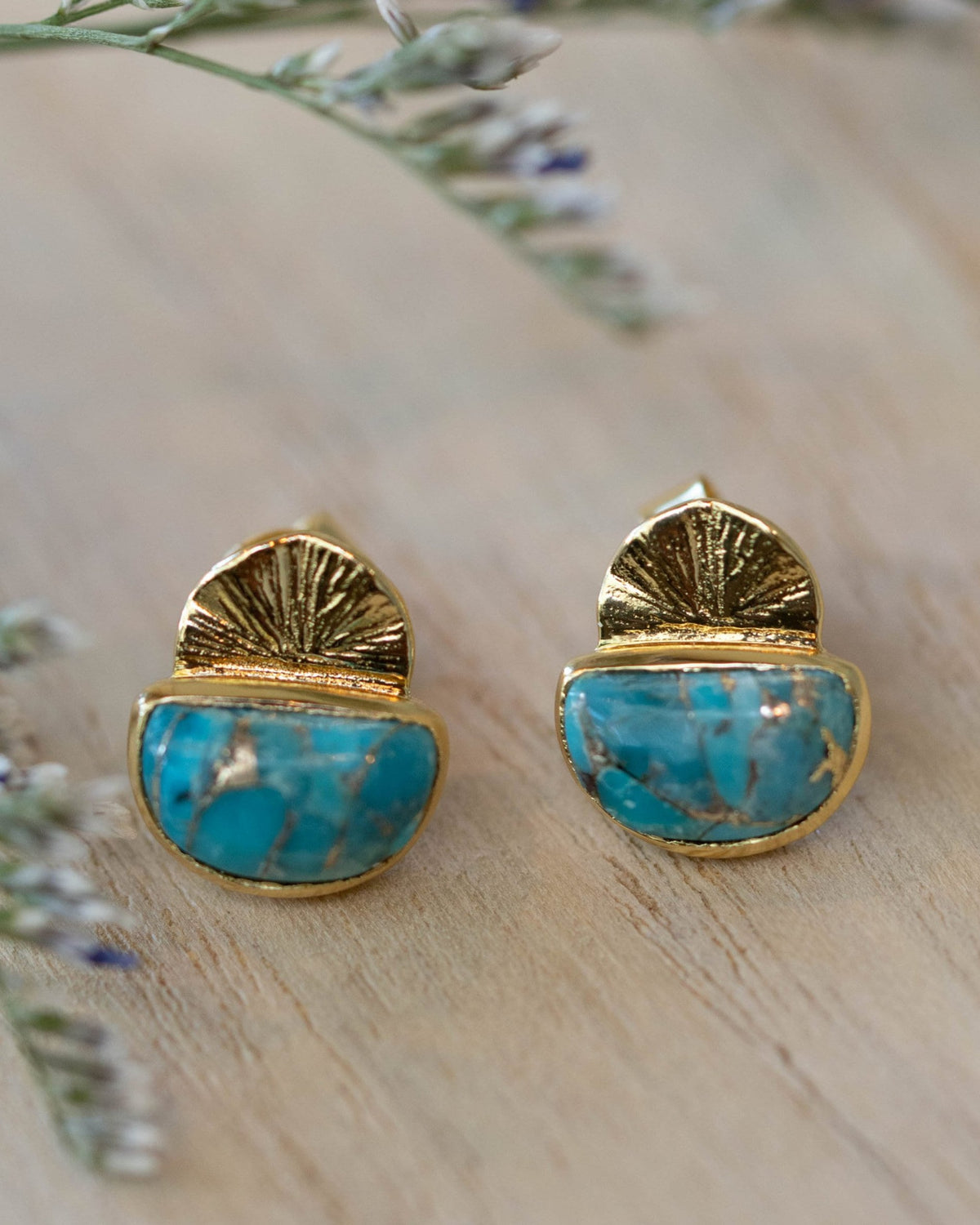 Cooper Turquoise Stud Earrings* Gold Plated 18k * BJE161