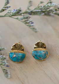 Copper Turquoise Stud Earrings* Gold Plated 18k or Sterling Silver 925 * BJE161