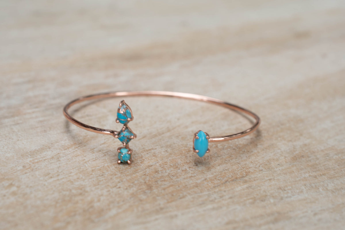 Copper Turquoise Bohemian Bangle Bracelet * Rose Gold Plated * Gemstone * Gypsy * Hippie *  Adjustable * Statement *  Stacking * BJB010C