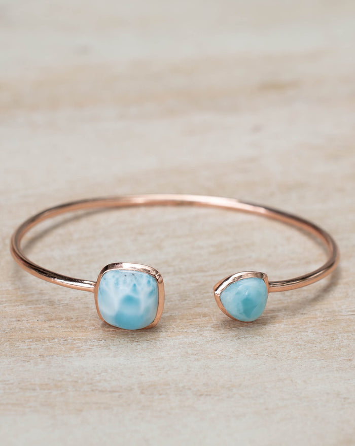 Larimar Bohemian Bangle Bracelet * Gold Plated 18k or Silver Plated or Rose Gold Plated * Gemstone * Gypsy * Hippie * Adjustable  * BJB005C