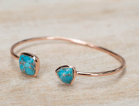 Copper Turquoise Bangle Bracelet *Gold Plated 18k or Silver Plated* Gemstone * Gypsy * Adjustable * Statement *  Stacking * BJB003A