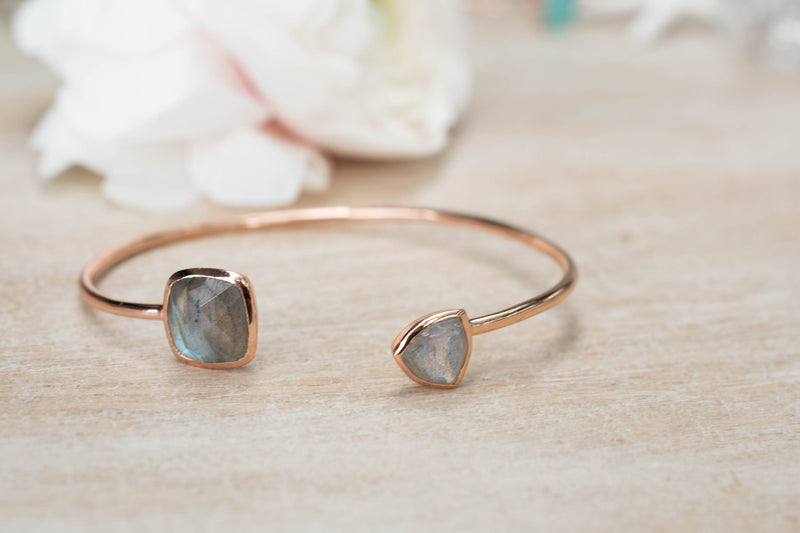 Labradorite Bangle Bracelet * Gold Plated 18k or Silver Plated or Rose Gold Plated* Gemstone *  Adjustable * Statement * Stacking * BJB001C