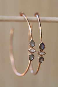 Labradorite & Moonstone Hoop Gold Plated 18k or Silver Plated or Rose Gold Plated * Stud* Post* Labradorite *Handmade* ByCila *Loop* BJE016C