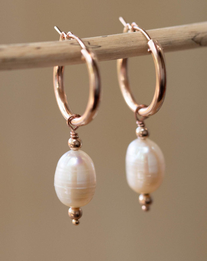 Fresh Water Pearl Hoop Earrings *Gold Filled or Rose gold Filled or Sterling Silver* Handmade * Modern  * ByCila * BJE163C