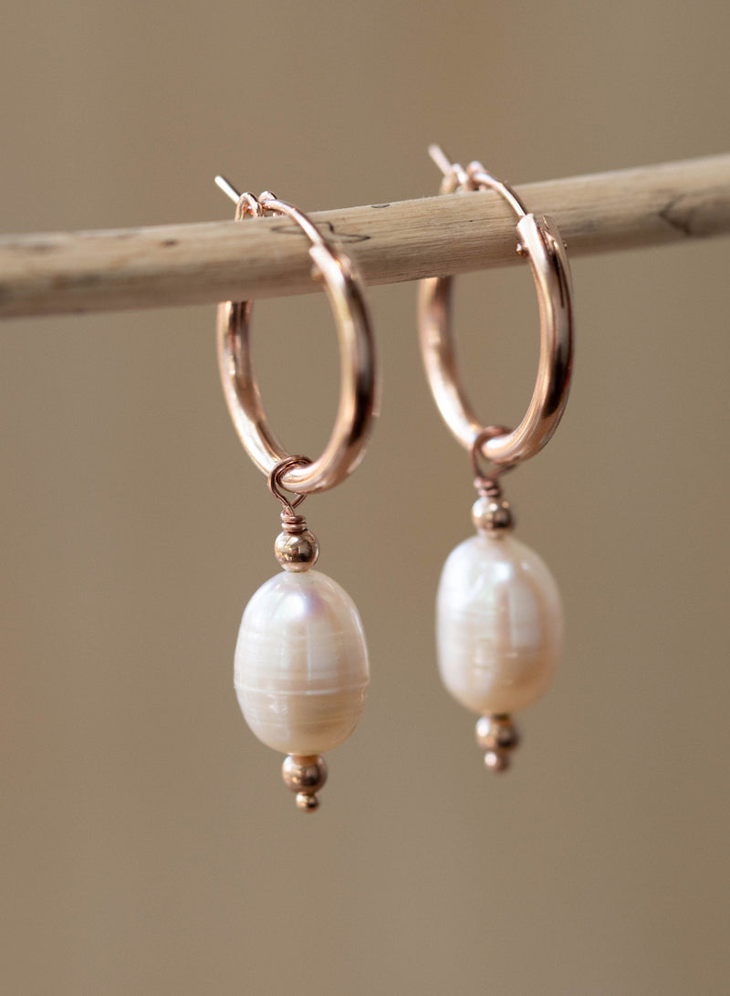 Fresh Water Pearl Hoop Earrings *Gold Filled or Rose gold Filled or Sterling Silver* Handmade * Modern  * ByCila * BJE163C