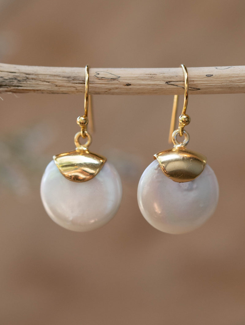 Fresh Water Pearl Earrings * Handmade * Gemstone * Gold * Modern * Gold Vermeil * ByCila * BJE164